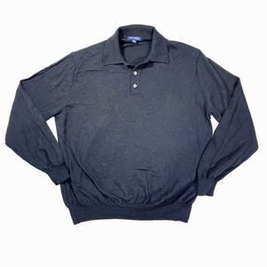 Club Room Sweater Men Large Black 100% Merino Wool Collar Modern Classic Preppy